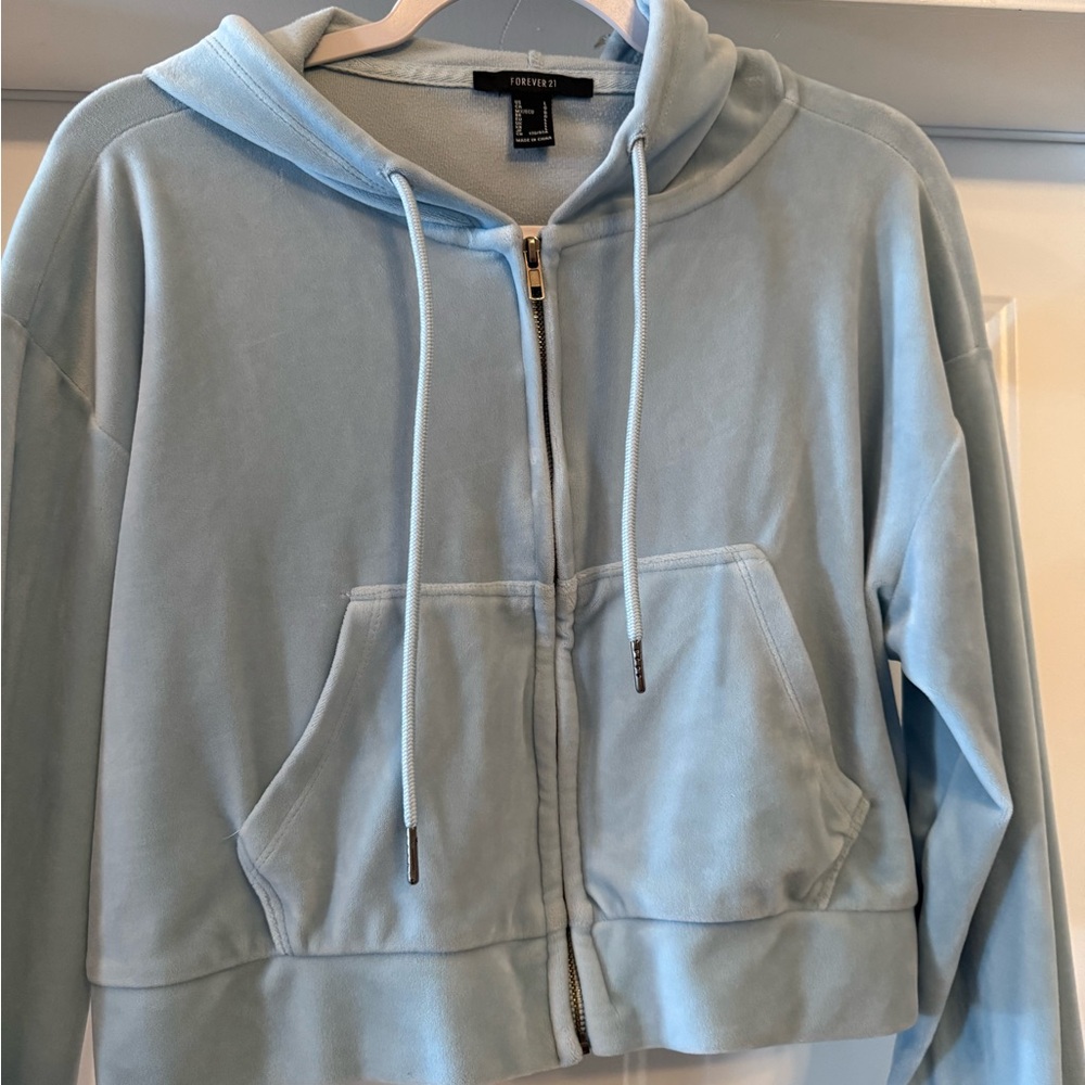 Forever 21 Light Blue Zip-Up Hoodie